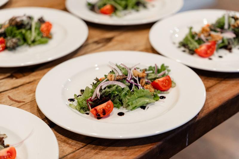 Plated salads ready for service