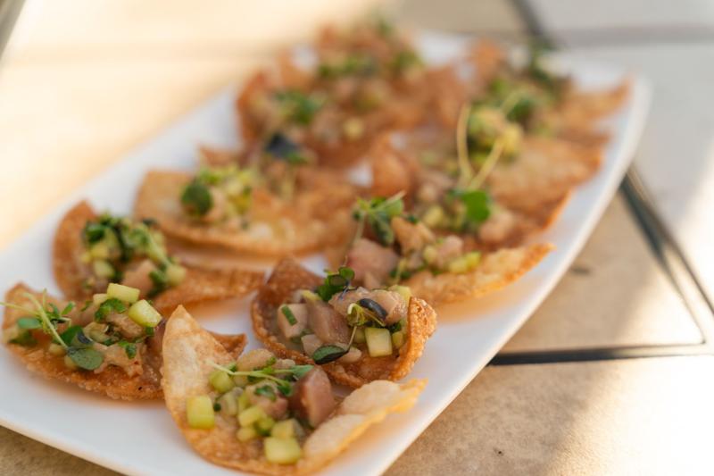 Tostada bites topped with fresh salsa